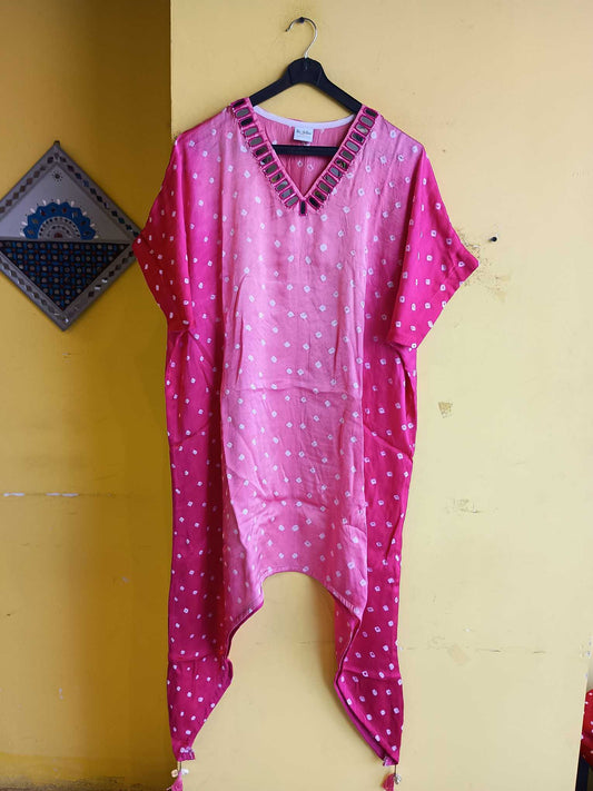 "Tashvi" modal bandhni mirror work kaftan style kurti
