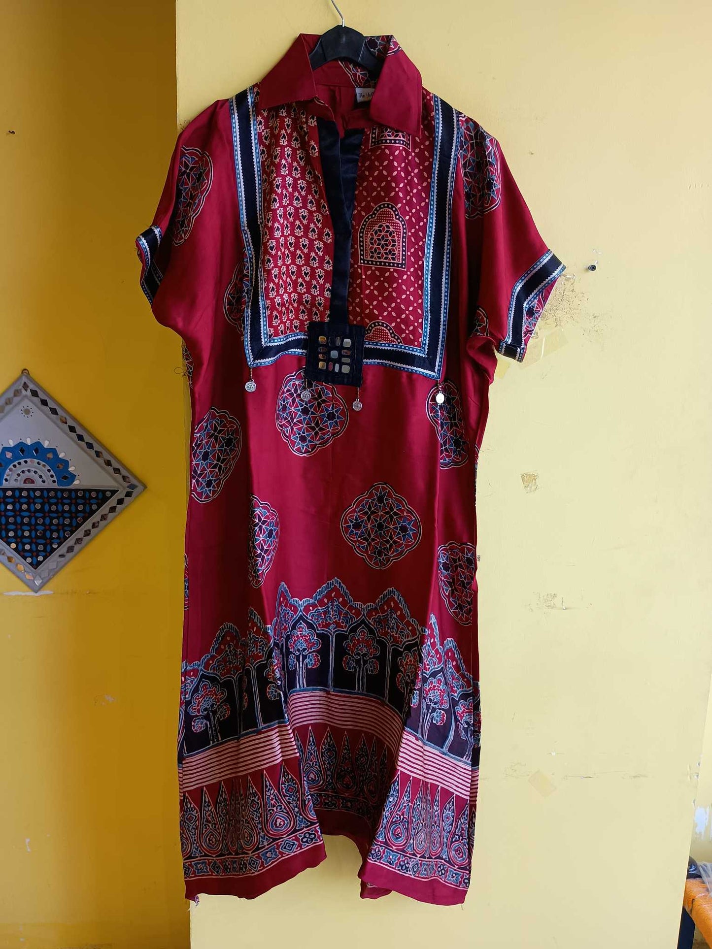 "Advika"New ajrakh print modal silk kaftan style kurti