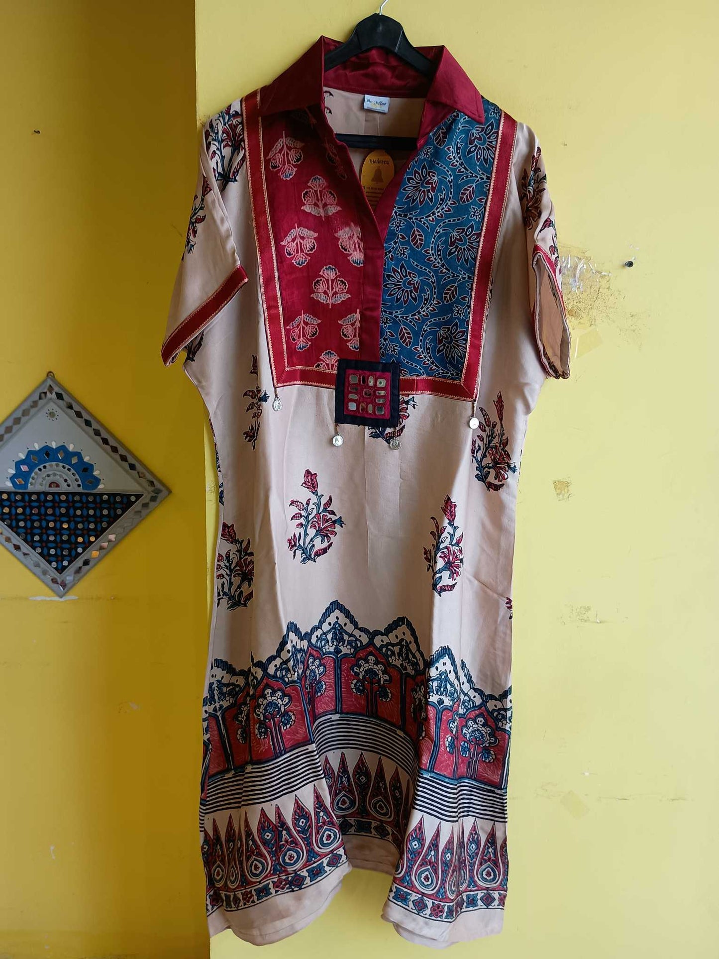 "Advika"New ajrakh print modal silk kaftan style kurti