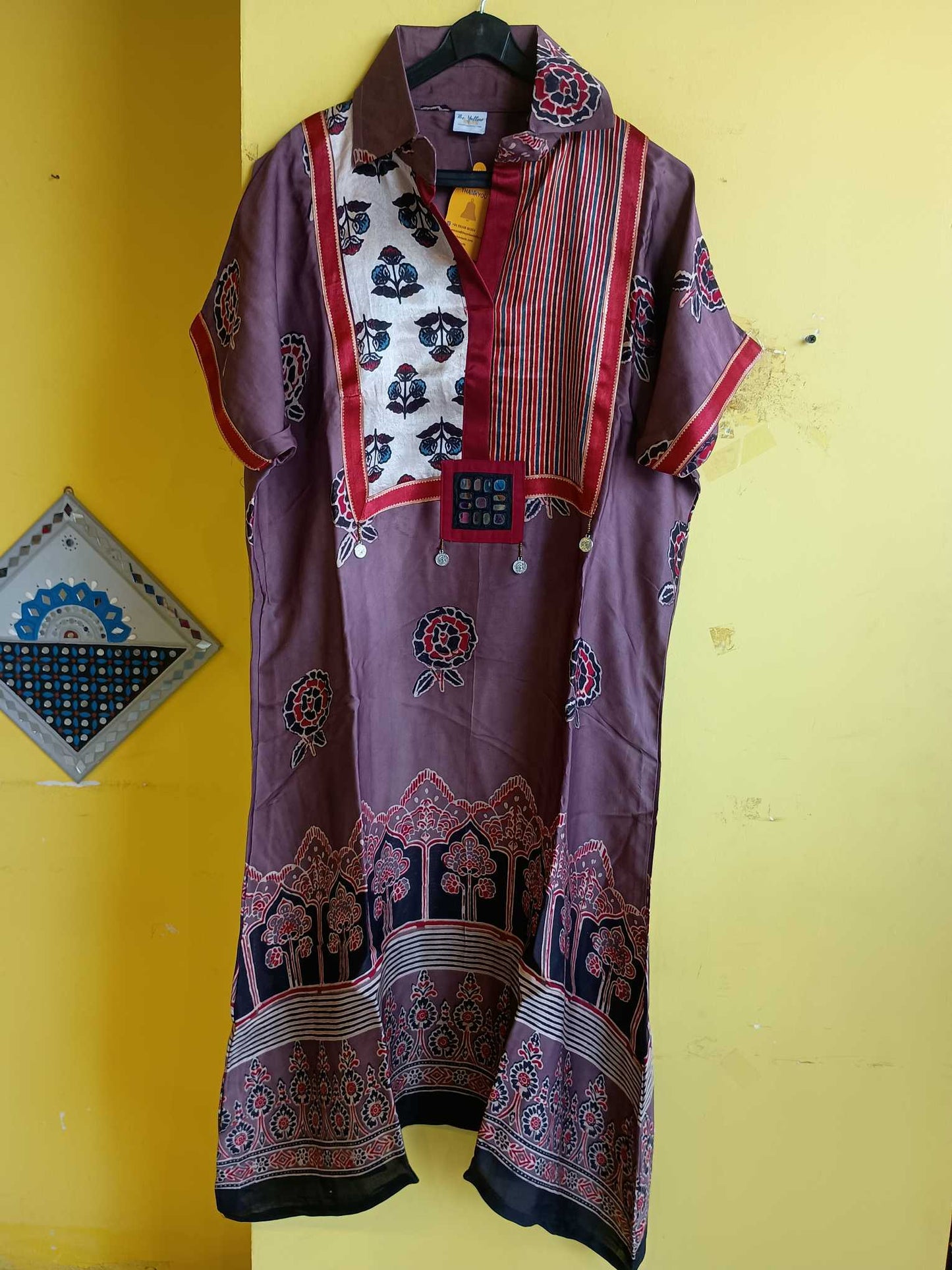 "Advika"New ajrakh print modal silk kaftan style kurti