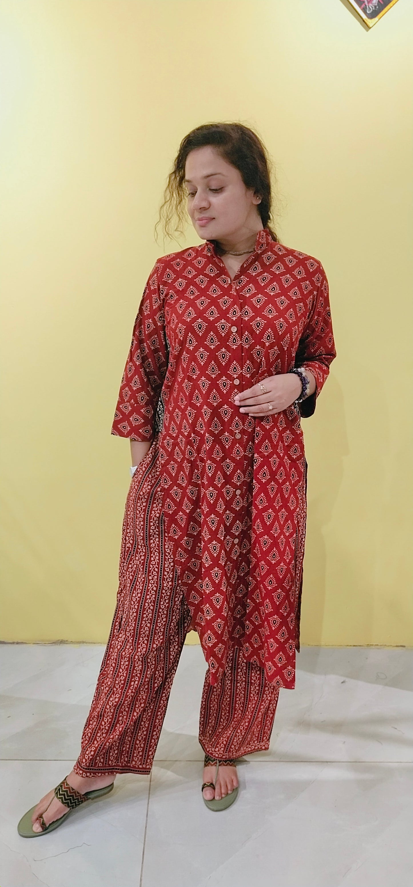 "Satarupa" Ajrakh handblock cotton kurti pant set