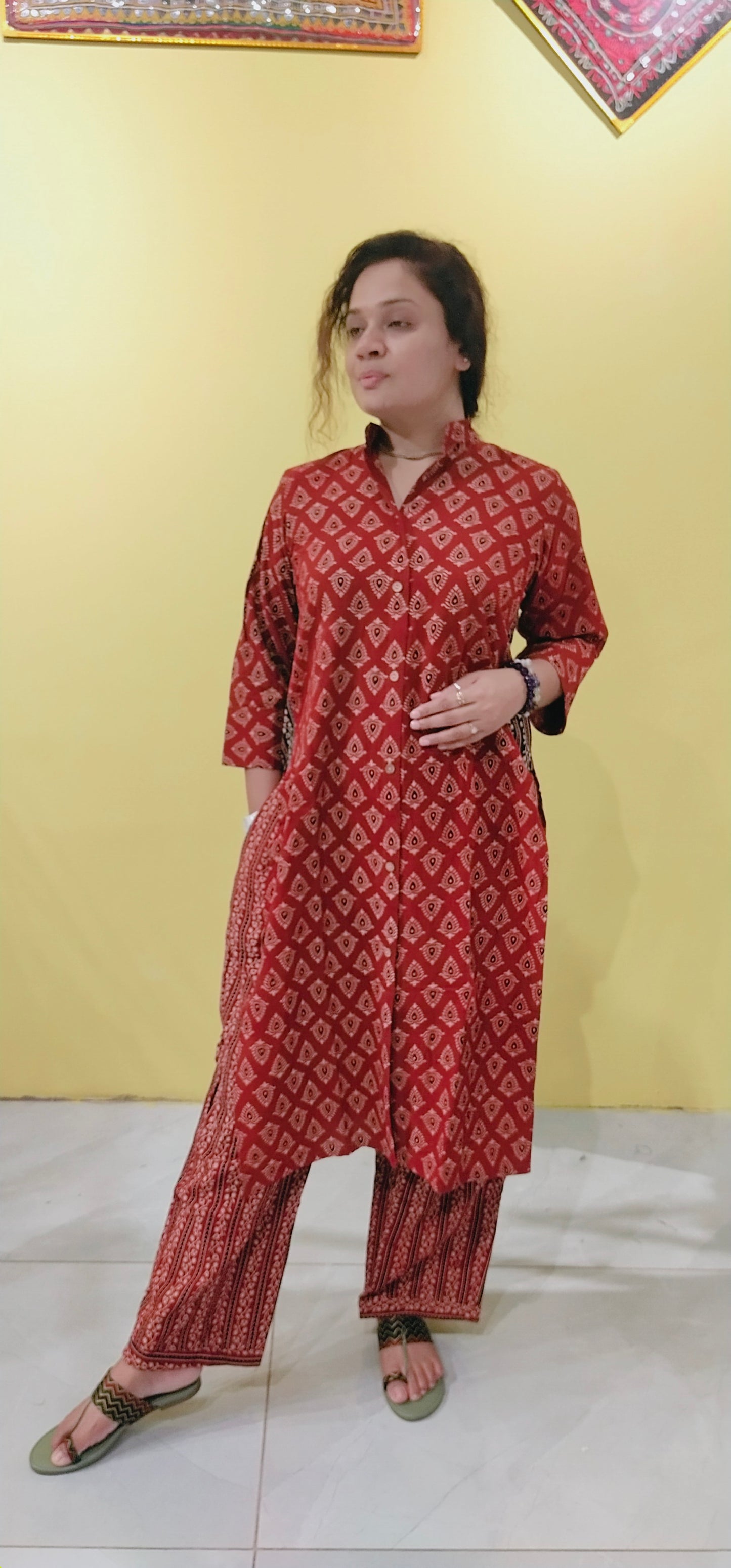 "Satarupa" Ajrakh handblock cotton kurti pant set
