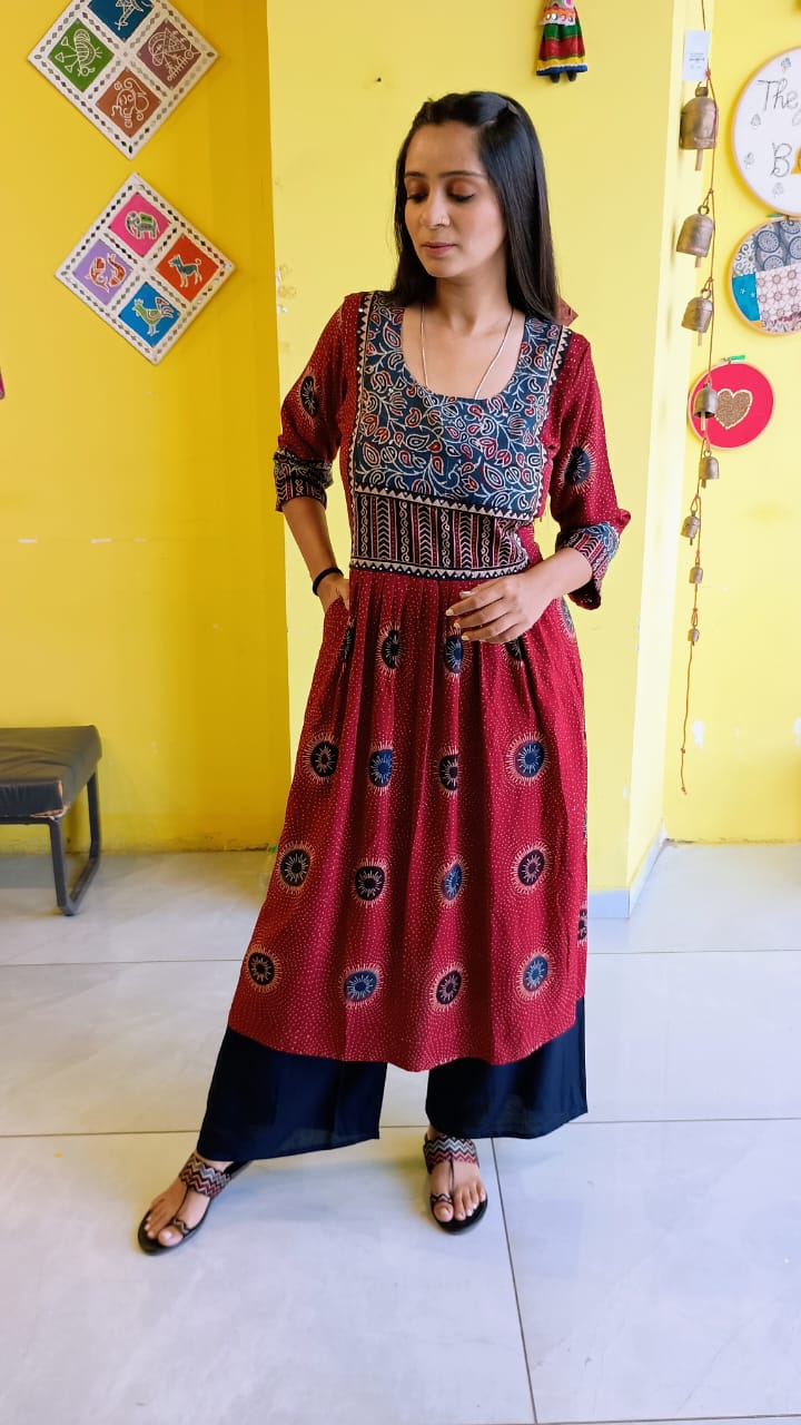 "AASHI" RAYON RED KURTI PLAZO SET