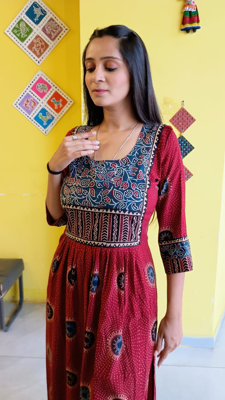 "AASHI" RAYON RED KURTI PLAZO SET
