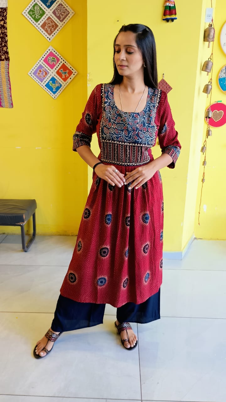 "AASHI" RAYON RED KURTI PLAZO SET