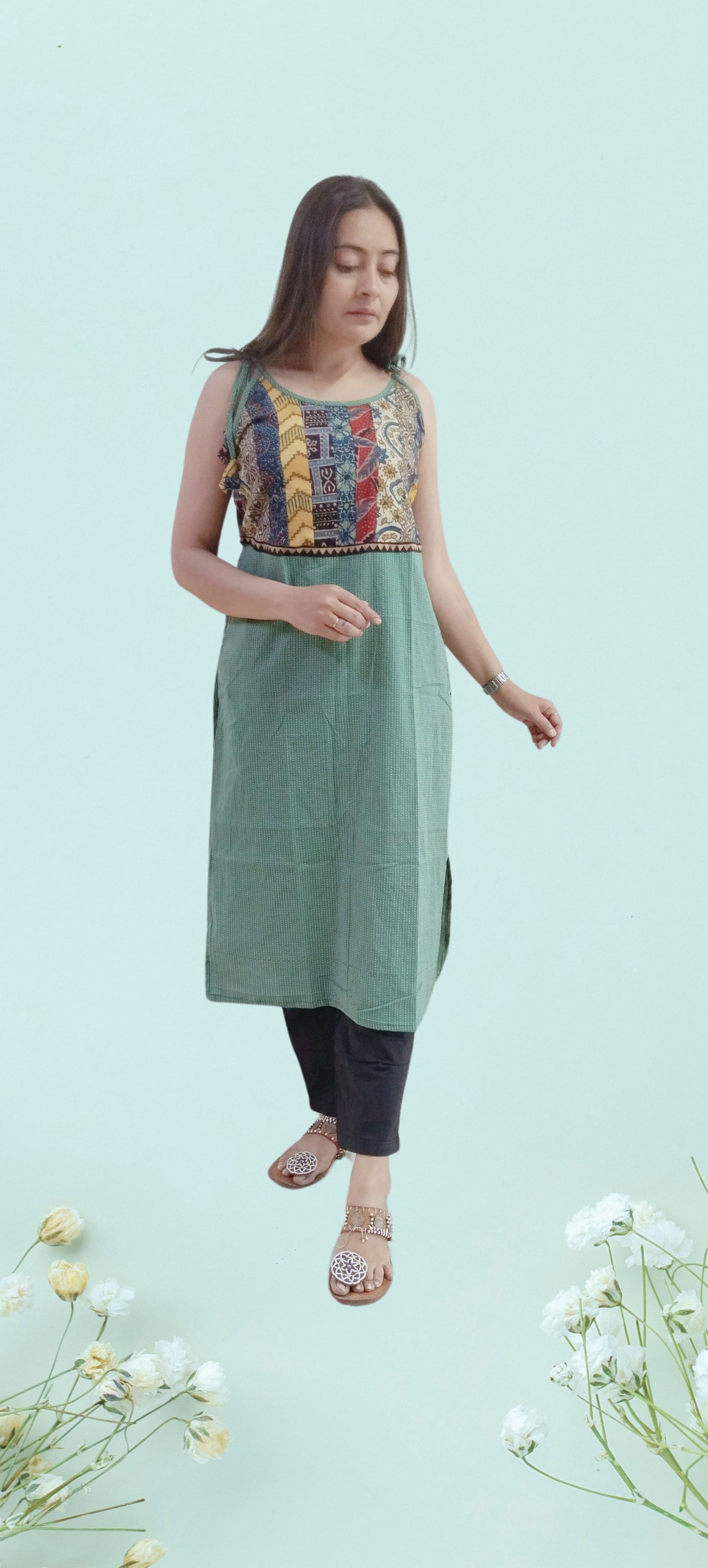 "MAHI" plain katha cotton spaghetti kurti