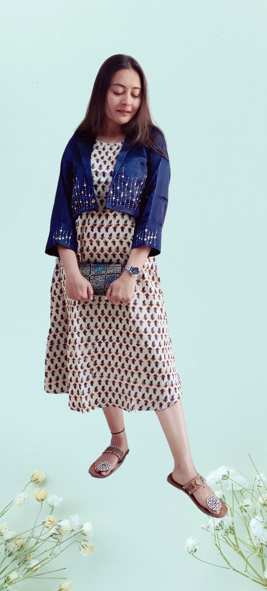 "NITYA" New mashroo printed kurti with jacket set