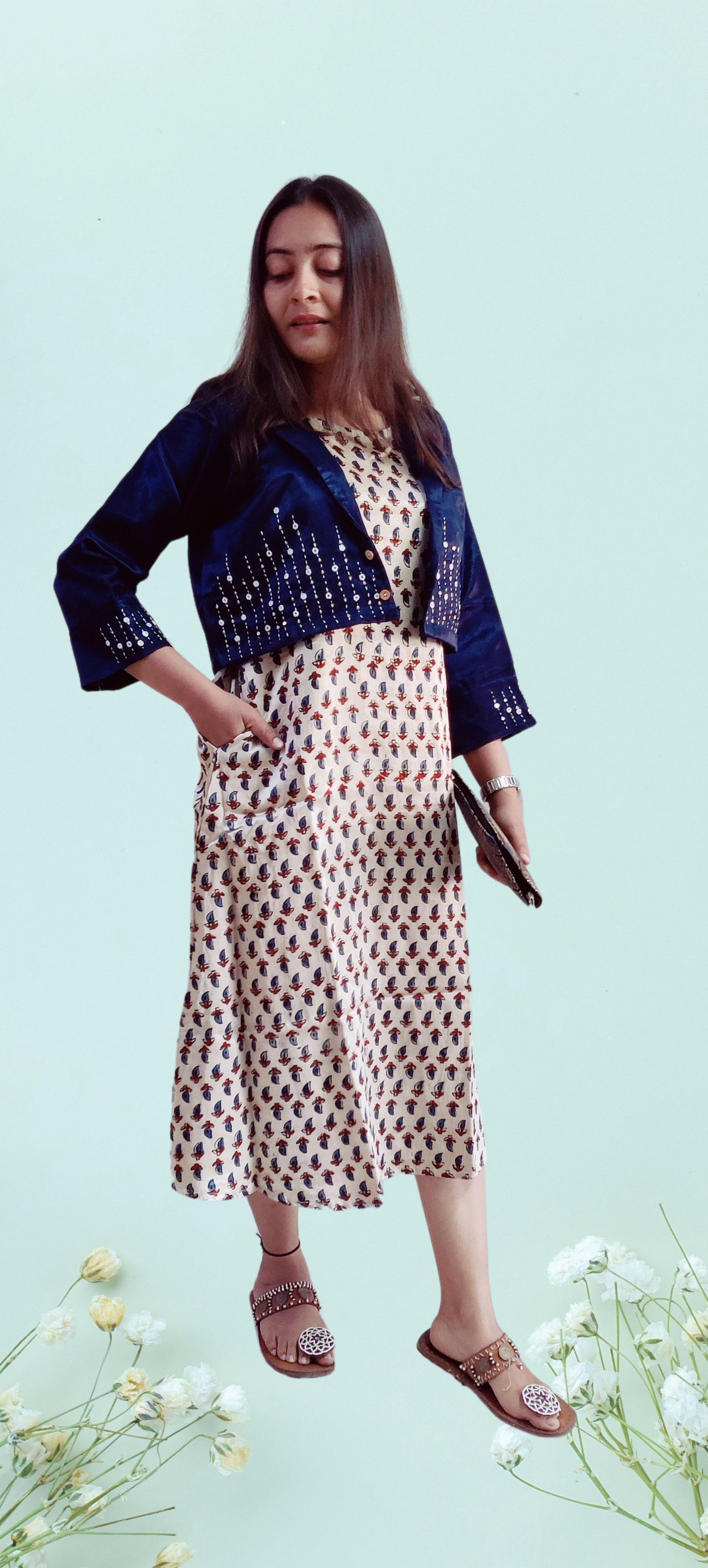 "NITYA" New mashroo printed kurti with jacket set