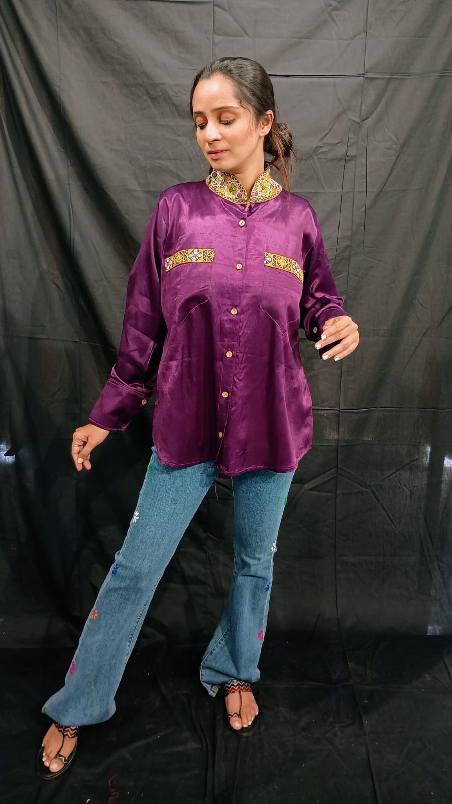 "EMI" PLAIN MASHRU WOMEN SHIRT