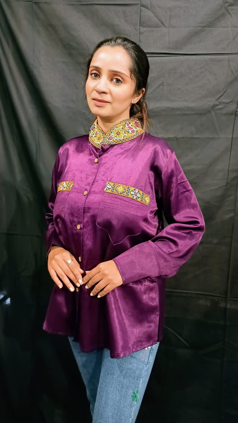 "EMI" PLAIN MASHRU WOMEN SHIRT