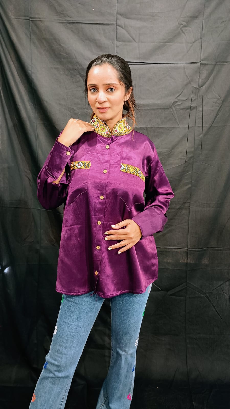 "EMI" PLAIN MASHRU WOMEN SHIRT