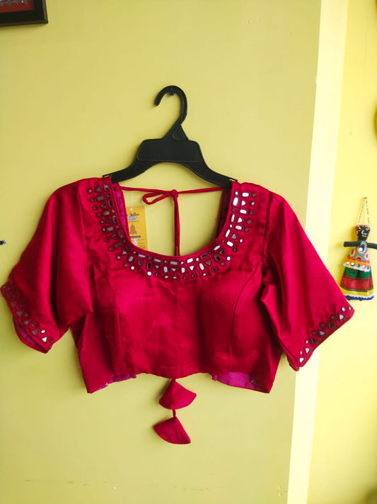 "Shriya" Pink Mashru mirror work blouse piece