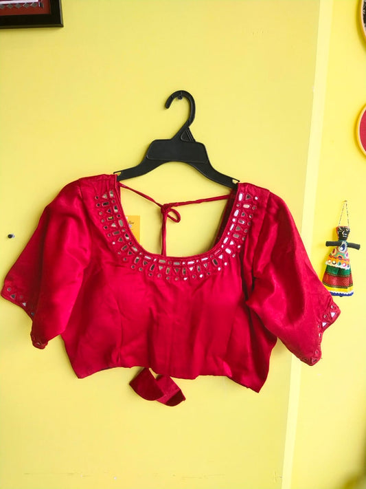 "Shriya" Red MirrorWork Mashru Blouse