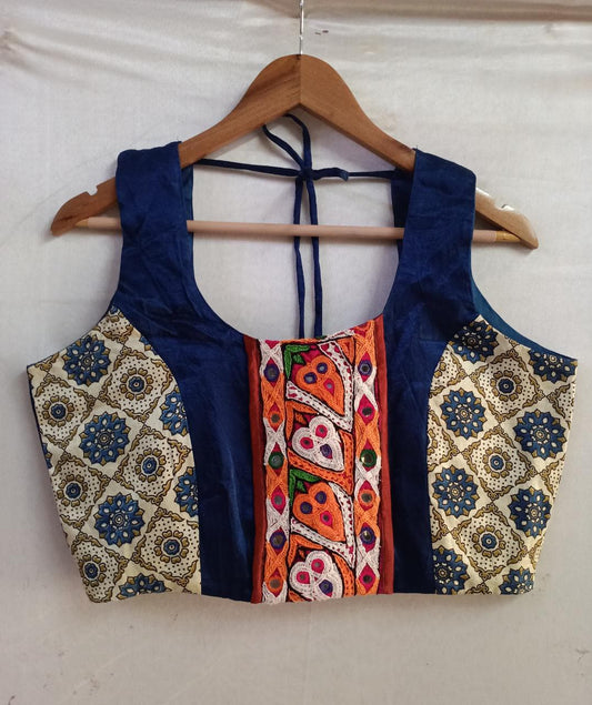 "Kriva" Plain mashroo kutchi patch work blouse