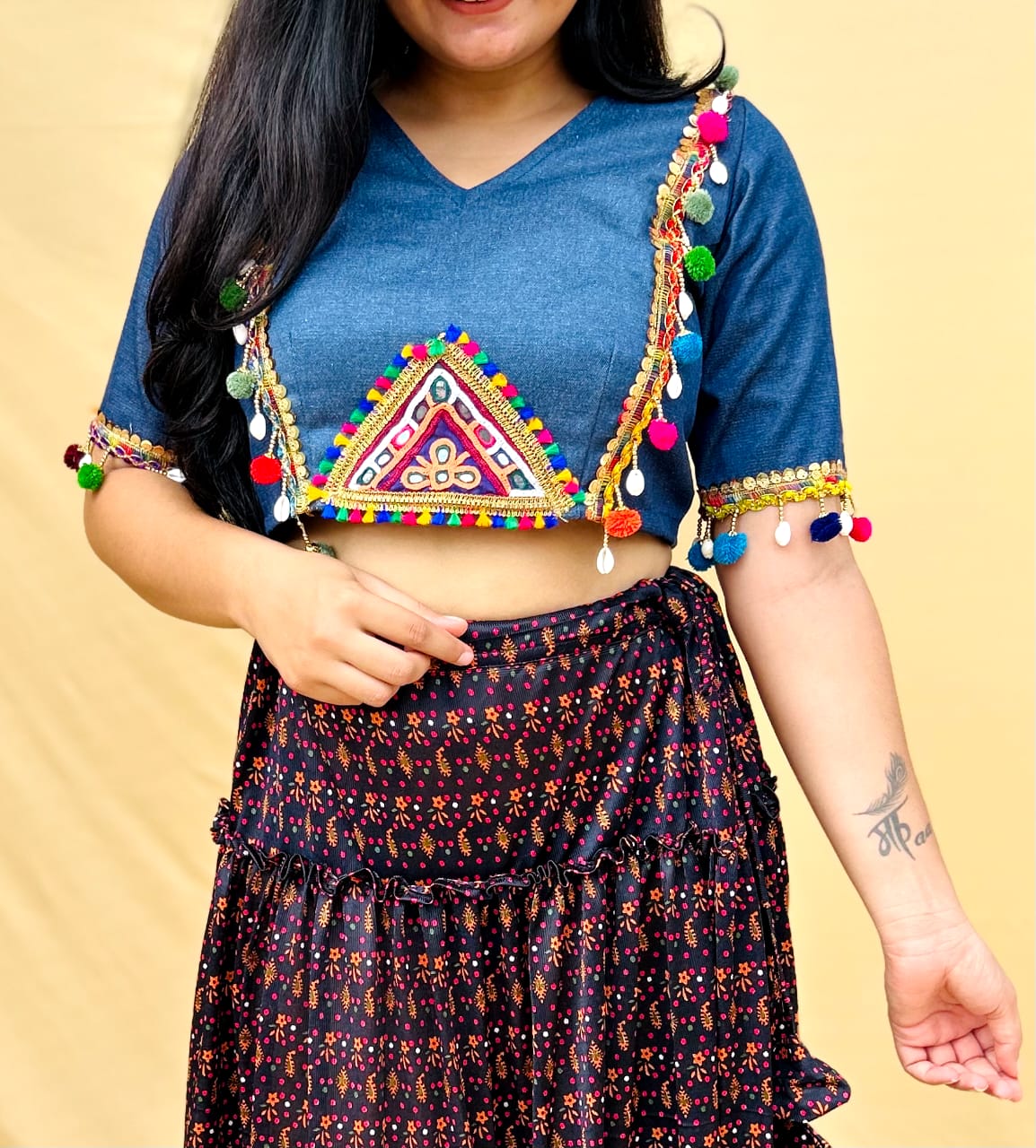 "KRIVA"Navratri special demin sleeveless blouse