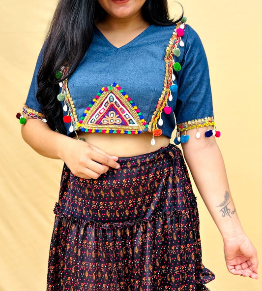 "KRIVA"Navratri special demin sleeveless blouse