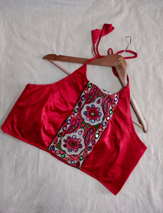 "Kriva" Plain gamthi kutchi patch work halter neck blouse