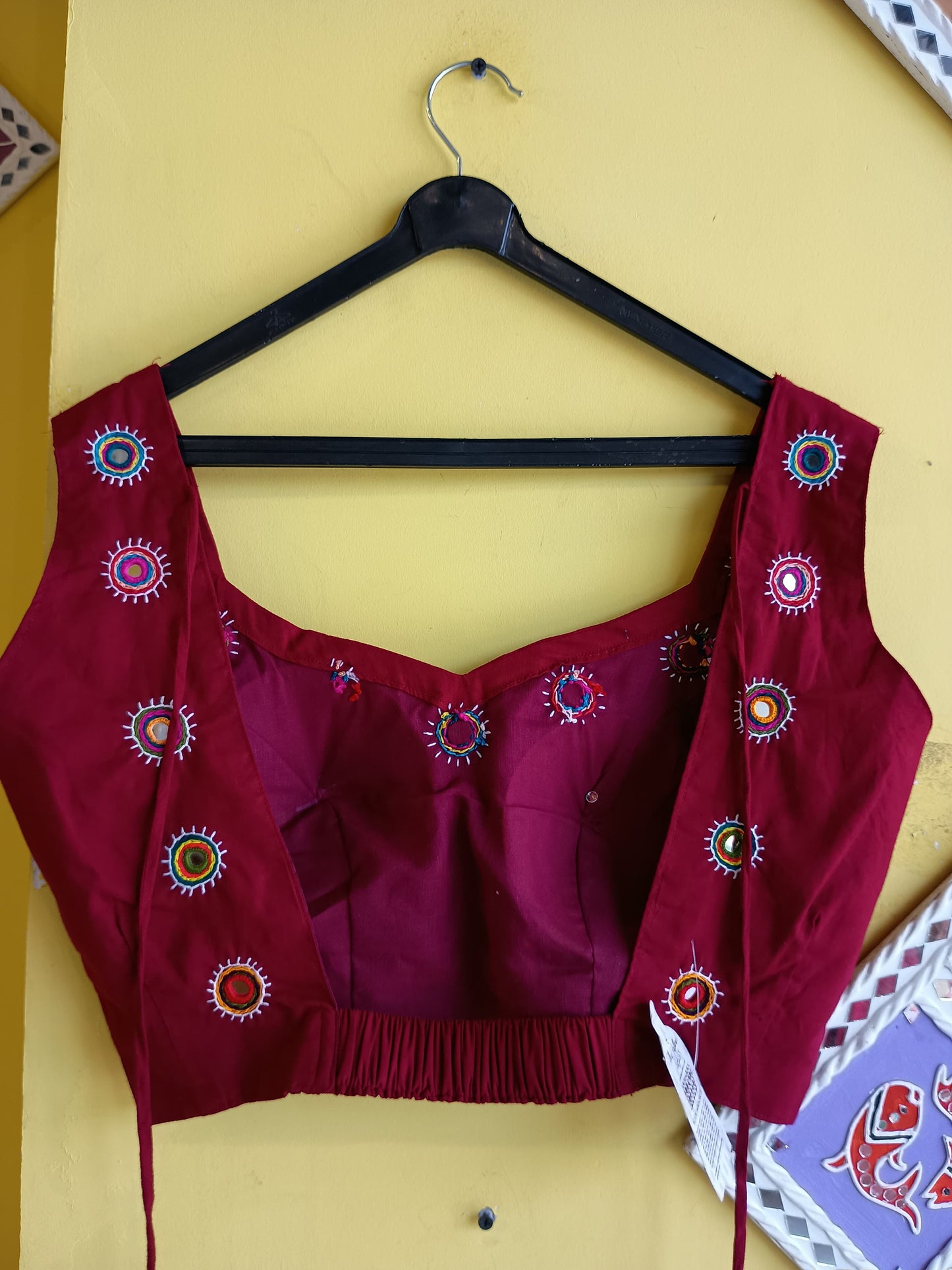 "Kriva" Plain cotton mirror work blouse