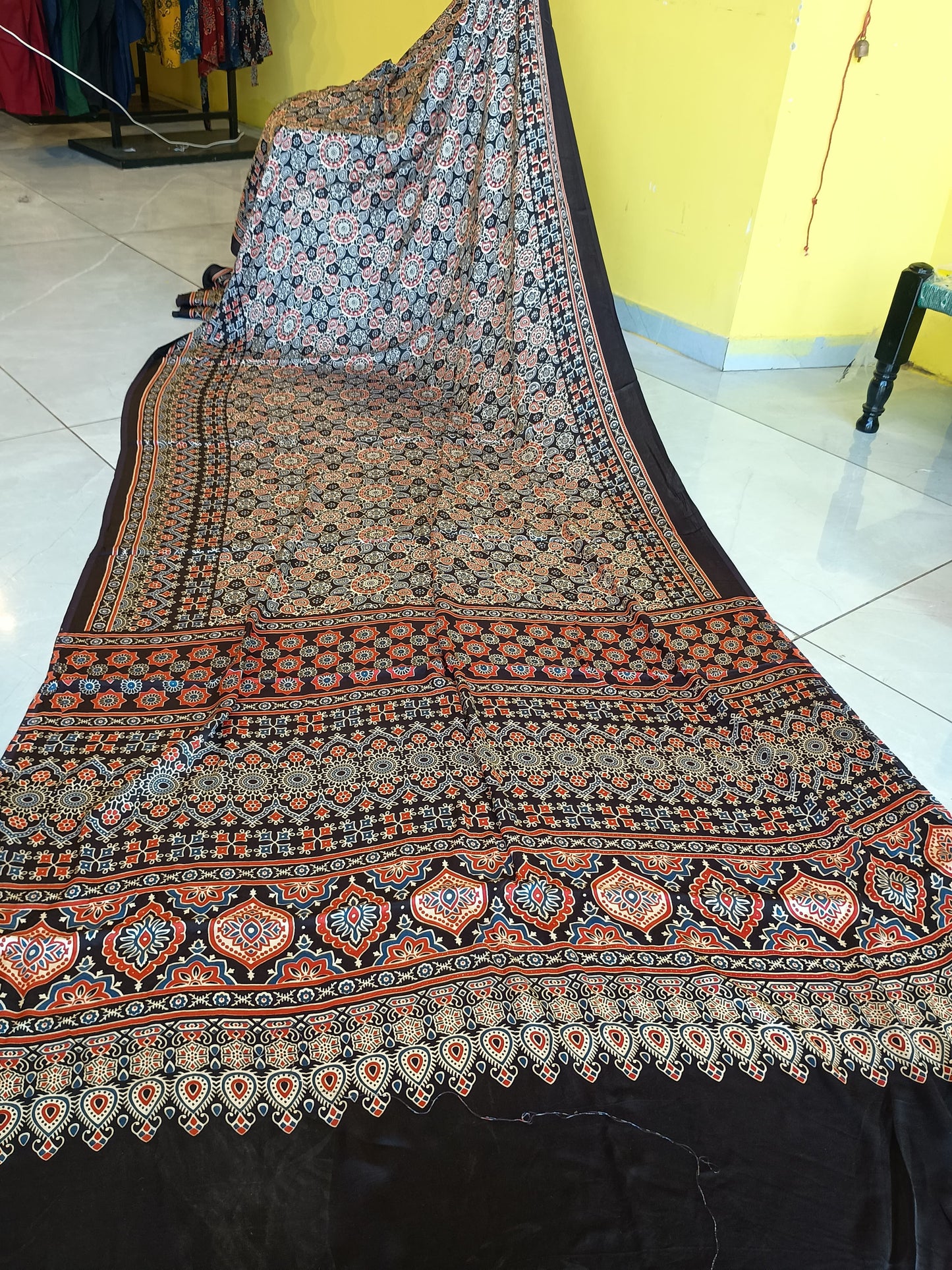 ''Raahi'' black ajrakh print modal saree