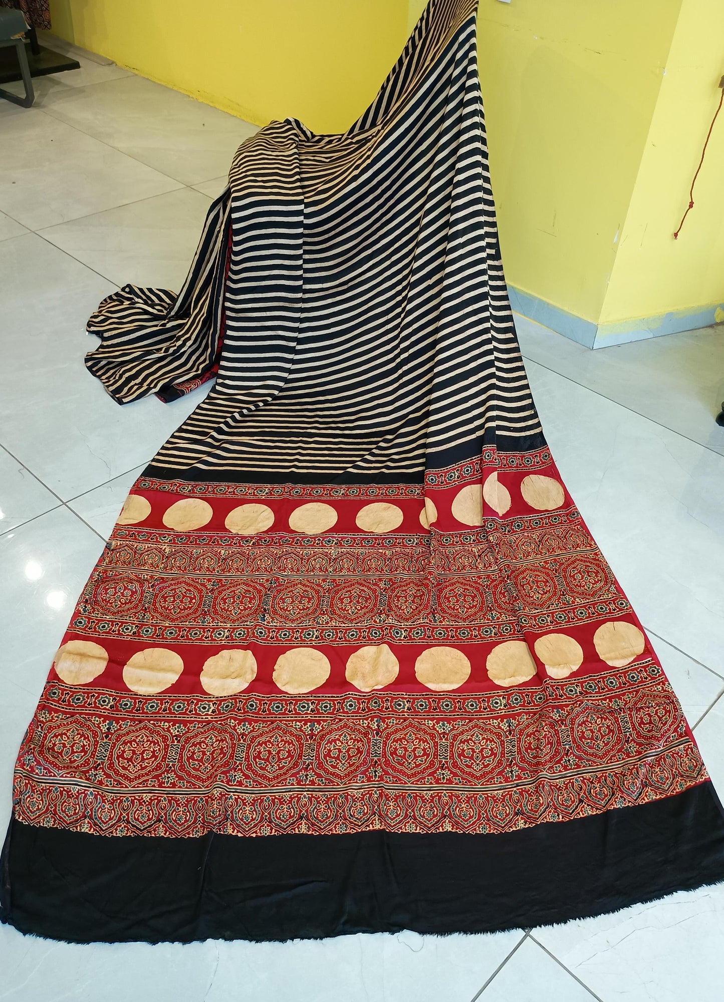 ''Raahi'' ajrakh print modal silk saree