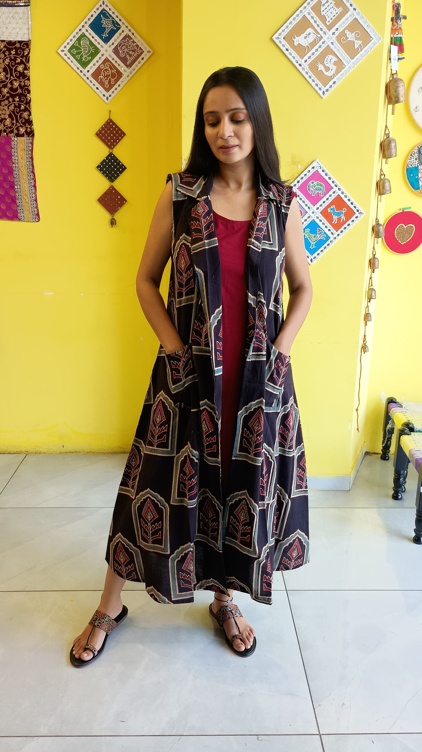 ''Preeta'' plain a line kurti with cotton jacket set