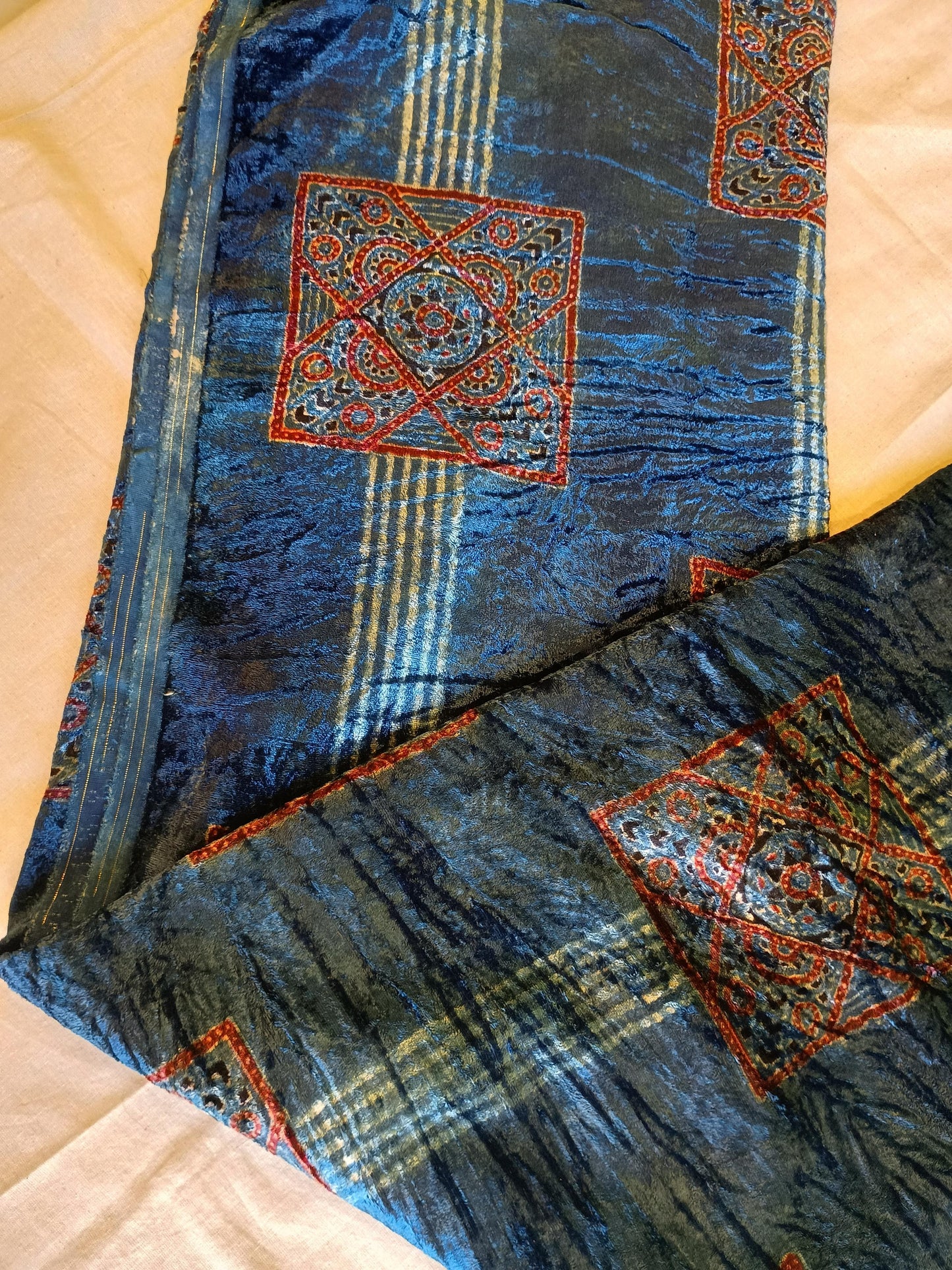 "MIA" Ajrakh natural dyeing on velvet kurti material