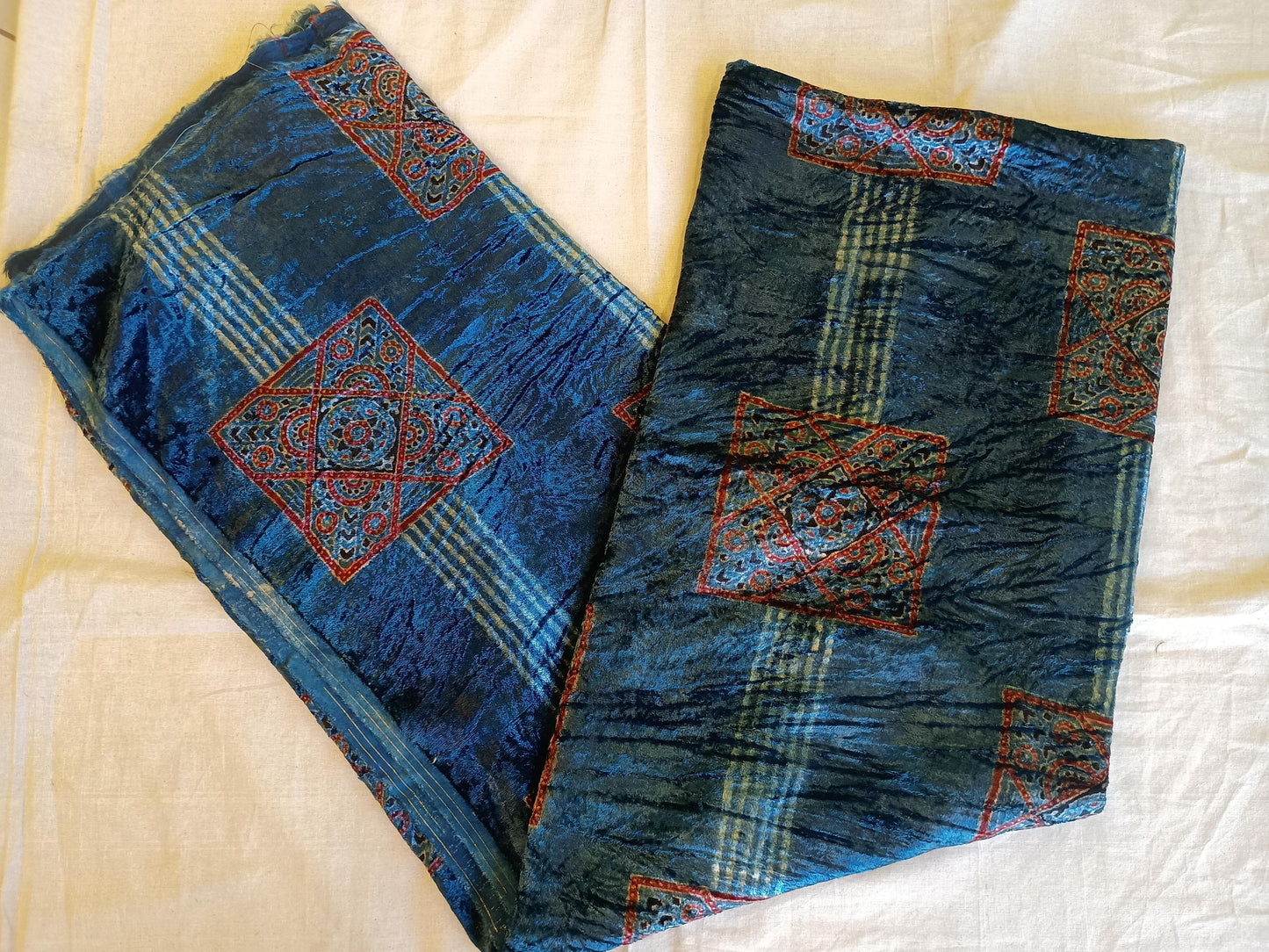 "MIA" Ajrakh natural dyeing on velvet kurti material