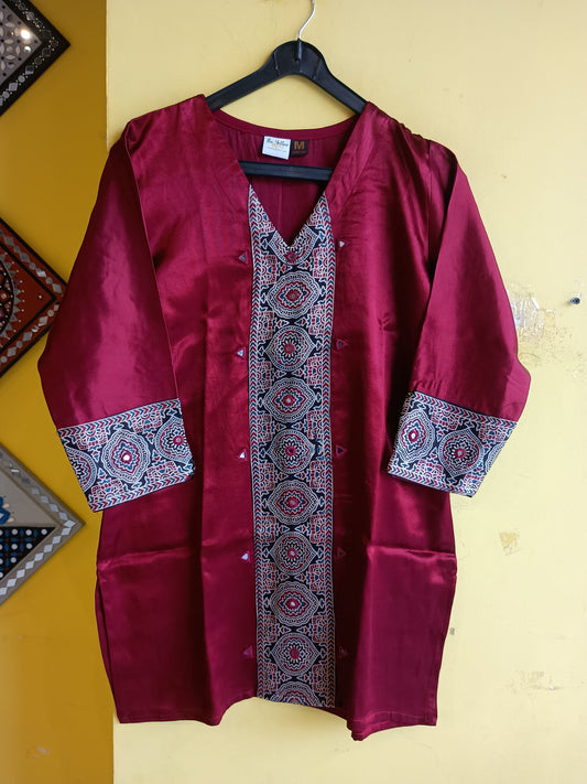 "Ridhi" Plain Mashru V Neck Short Top