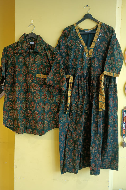 "Couple twinning "Natural cotton kurti with matching cotton shirt combo outfit (Copy)