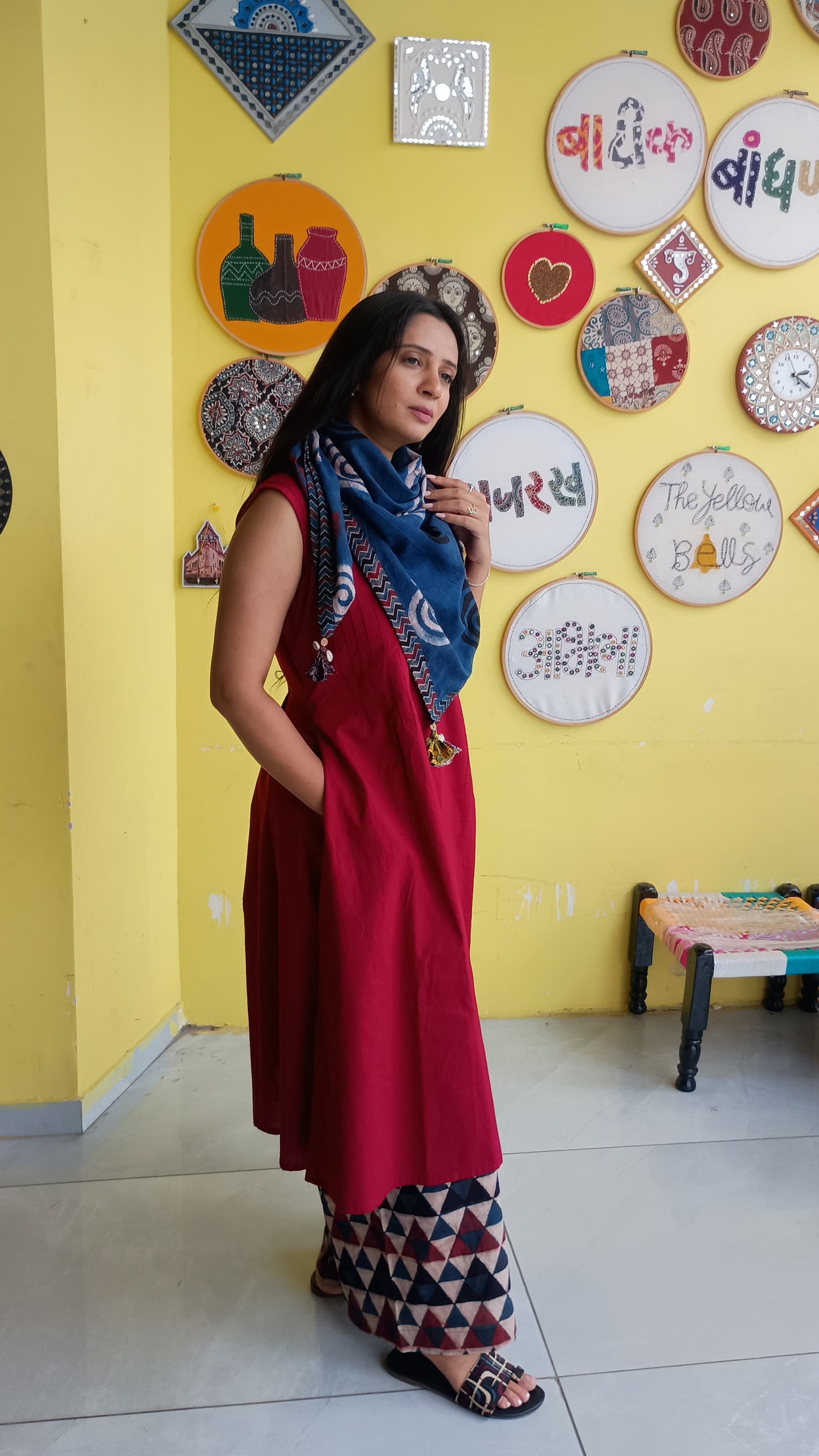 "Lavanya"Plain with natural cotton kurti pant set with scarf