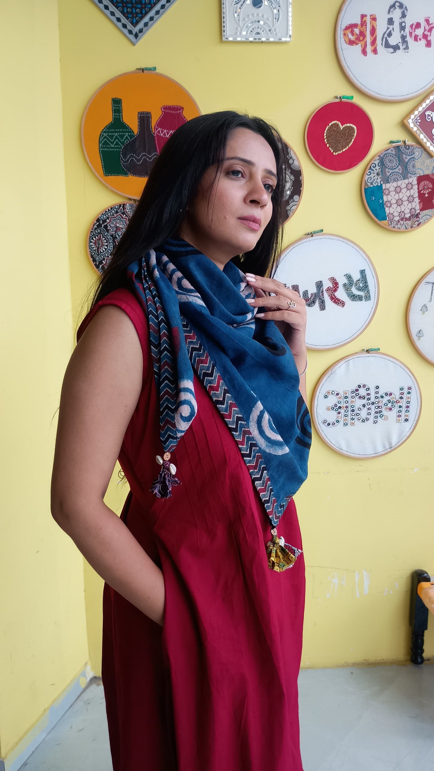 "Lavanya"Plain with natural cotton kurti pant set with scarf