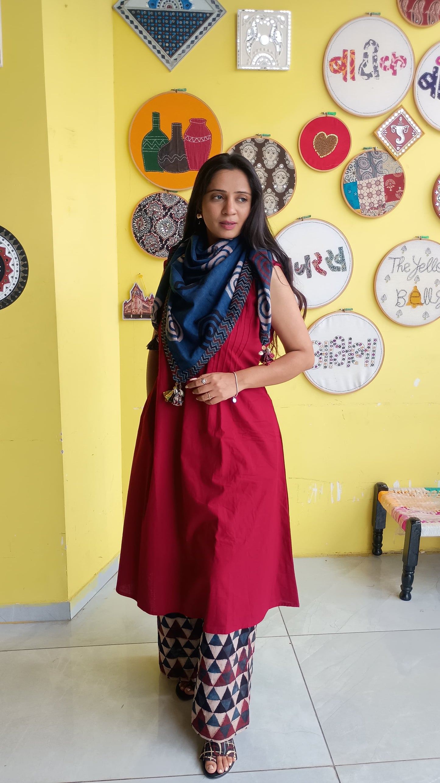 "Lavanya"Plain with natural cotton kurti pant set with scarf