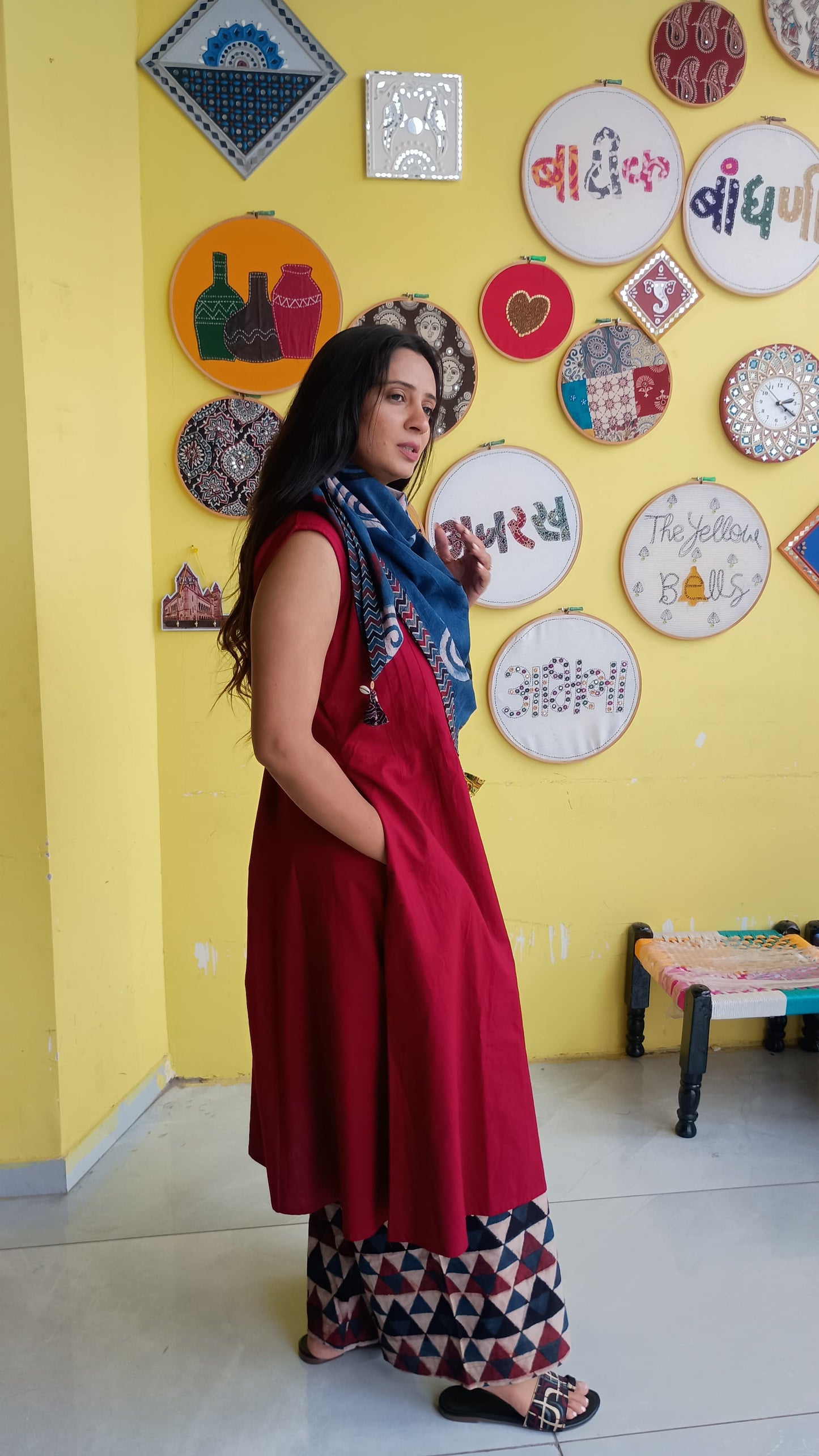 "Lavanya"Plain with natural cotton kurti pant set with scarf