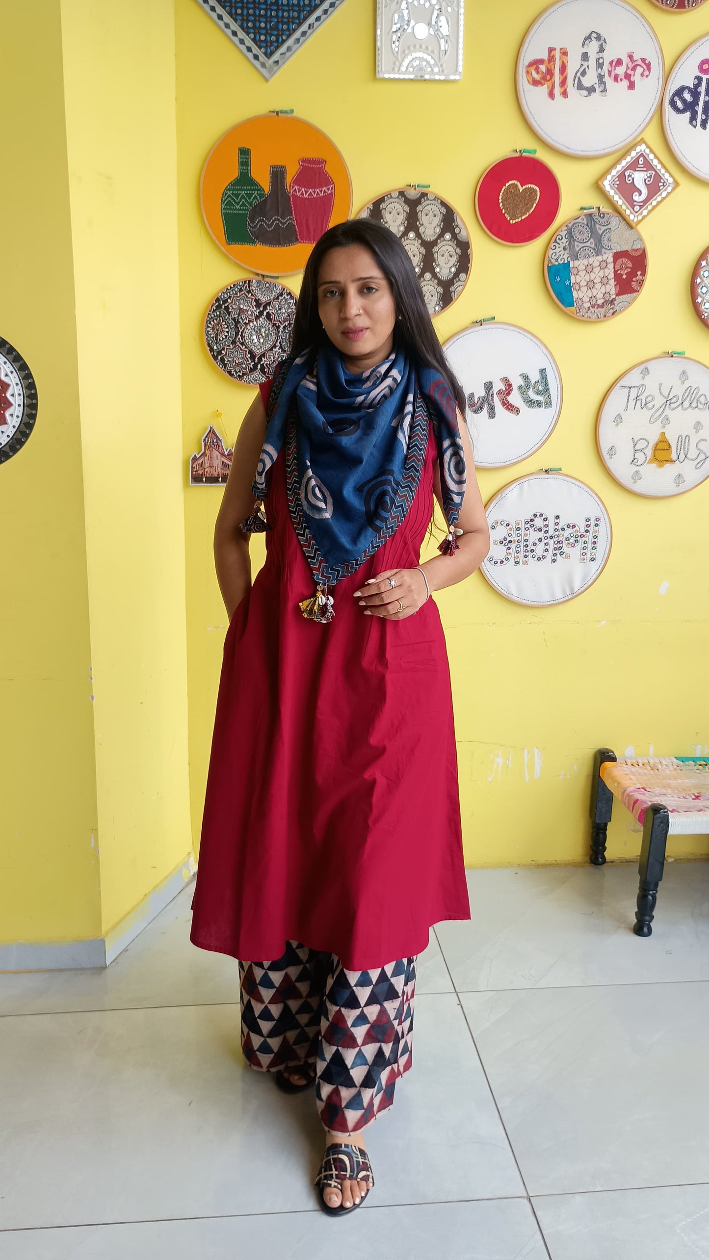 "Lavanya"Plain with natural cotton kurti pant set with scarf