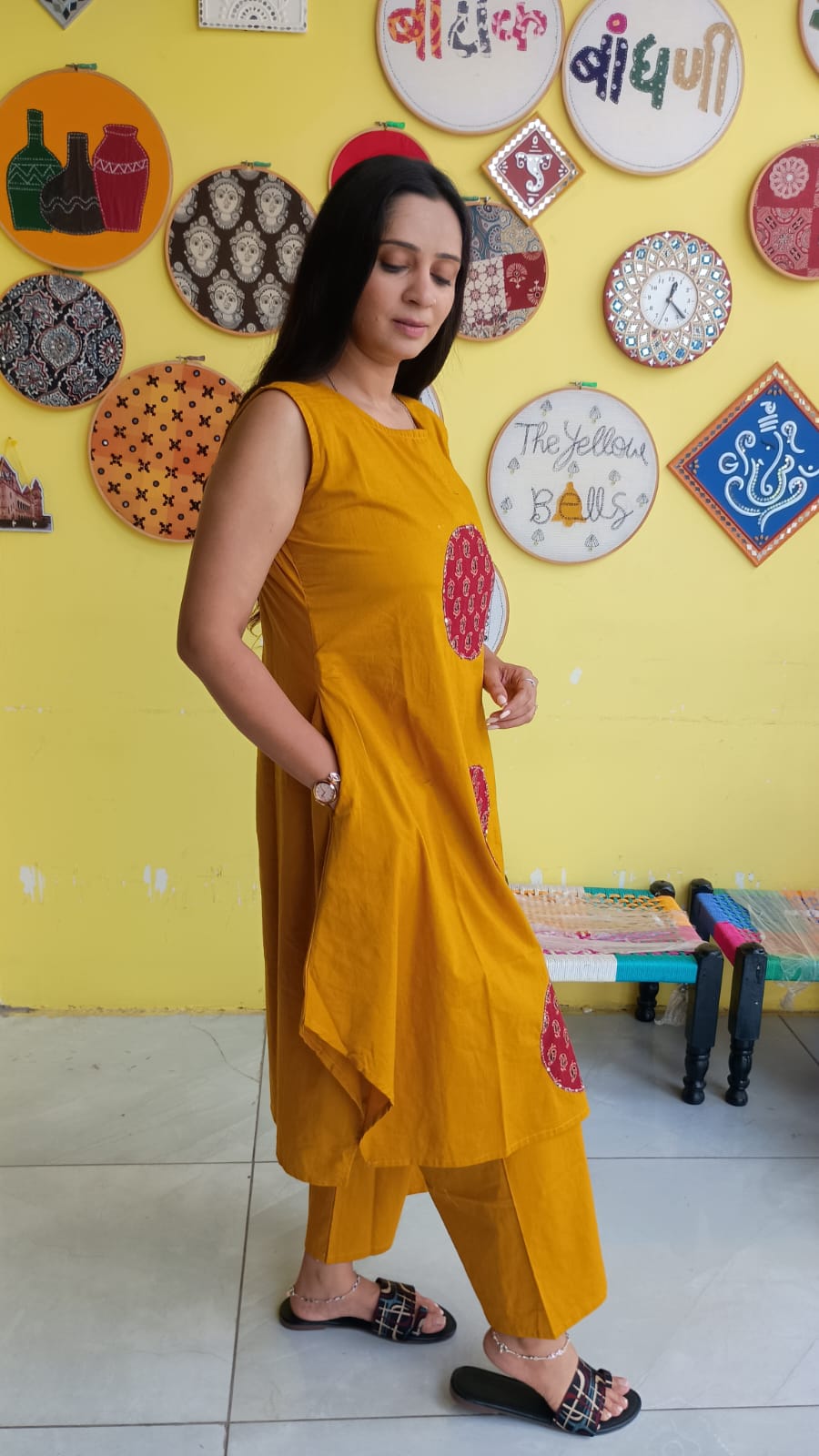 "Pragya" Mustard Plain patch work new co-ord set