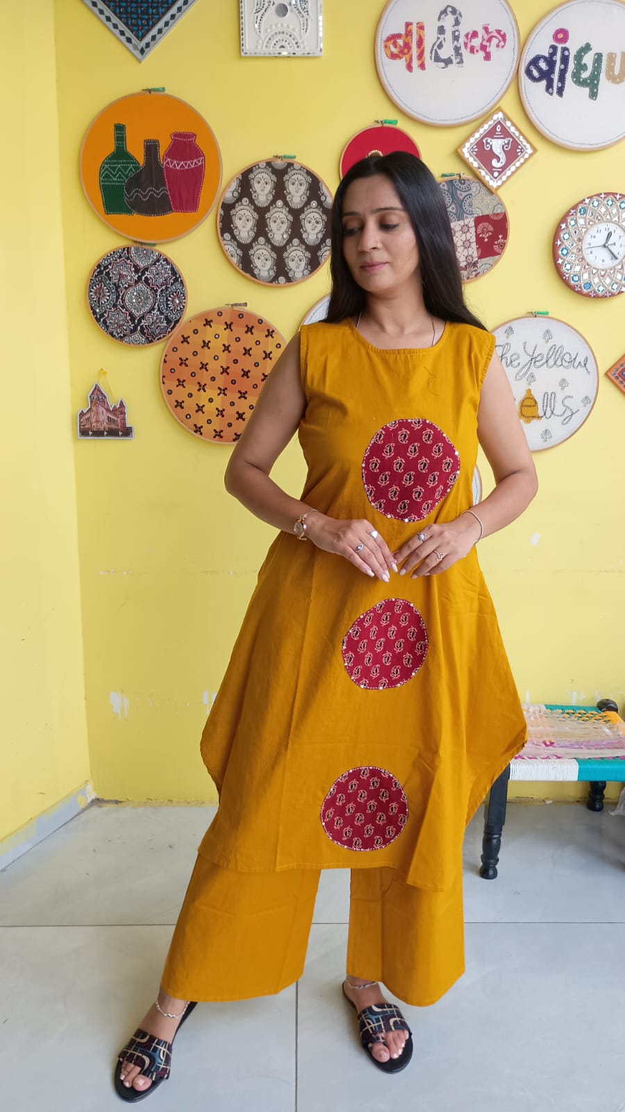 "Pragya" Mustard Plain patch work new co-ord set