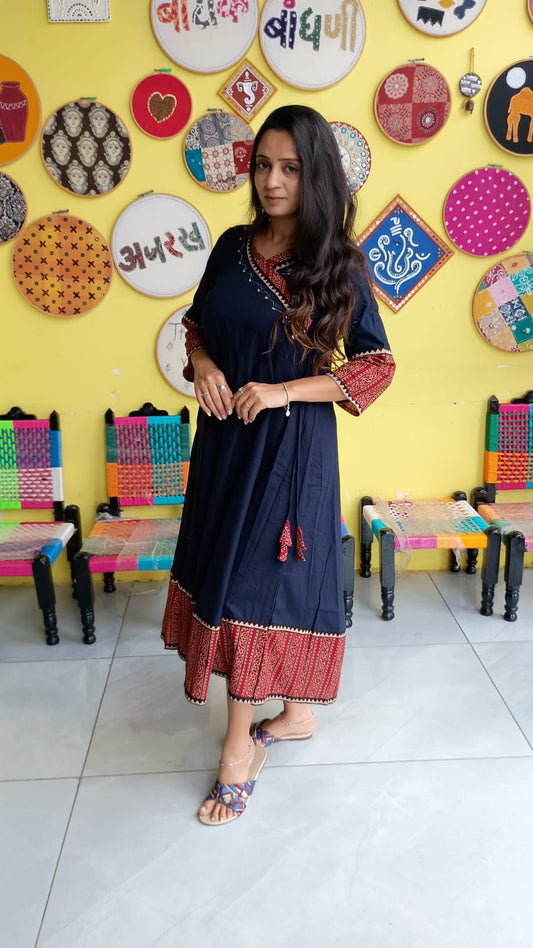 "Nish"Blue plain cotton kedia style frock style kurti