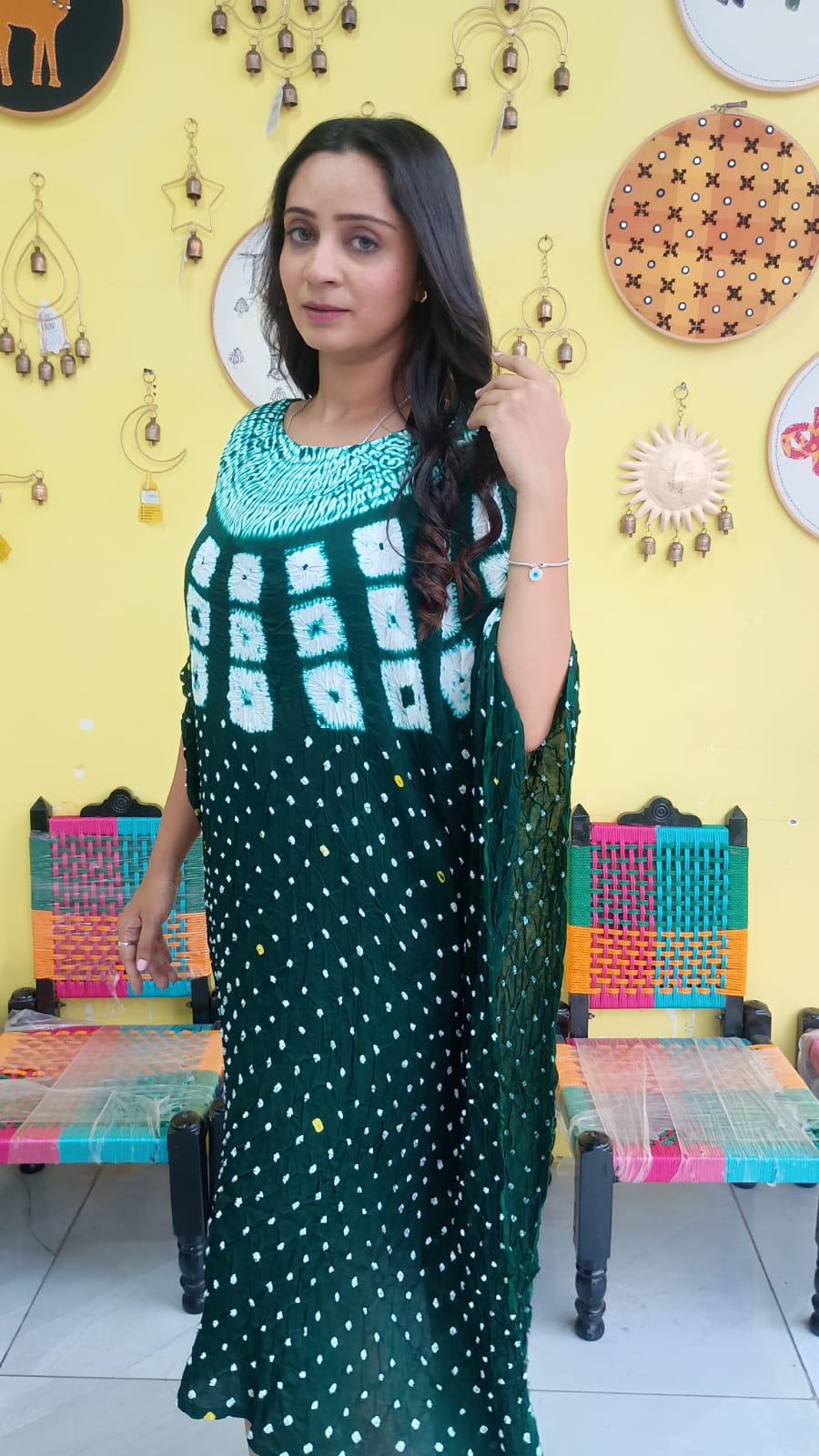 "Noor" Modal Bandhani with sibori print Kaftan
