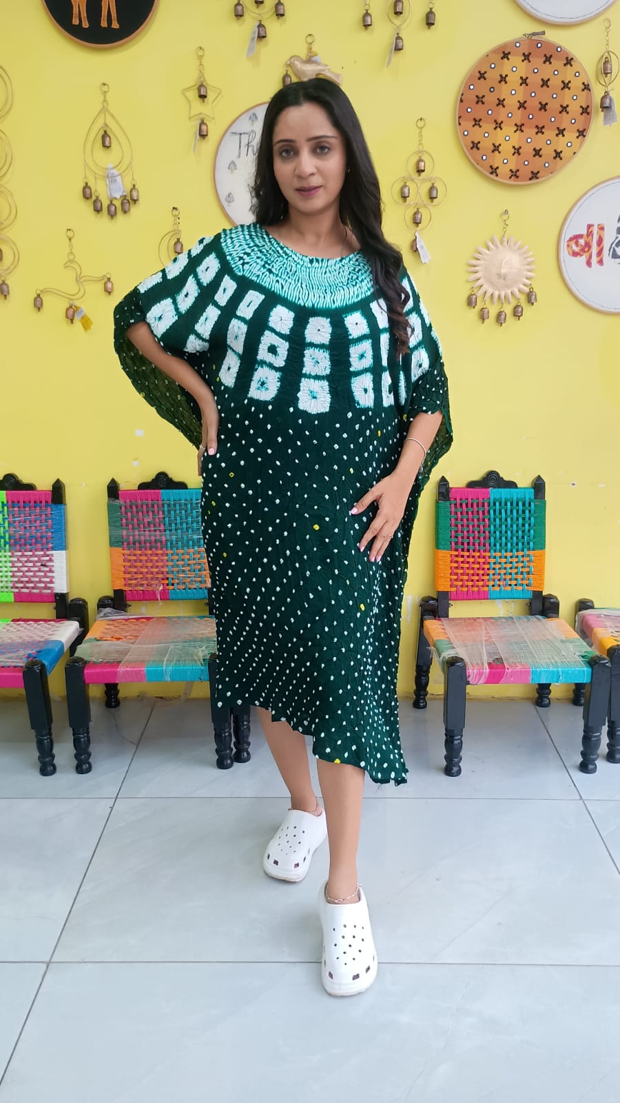 "Noor" Modal Bandhani with sibori print Kaftan
