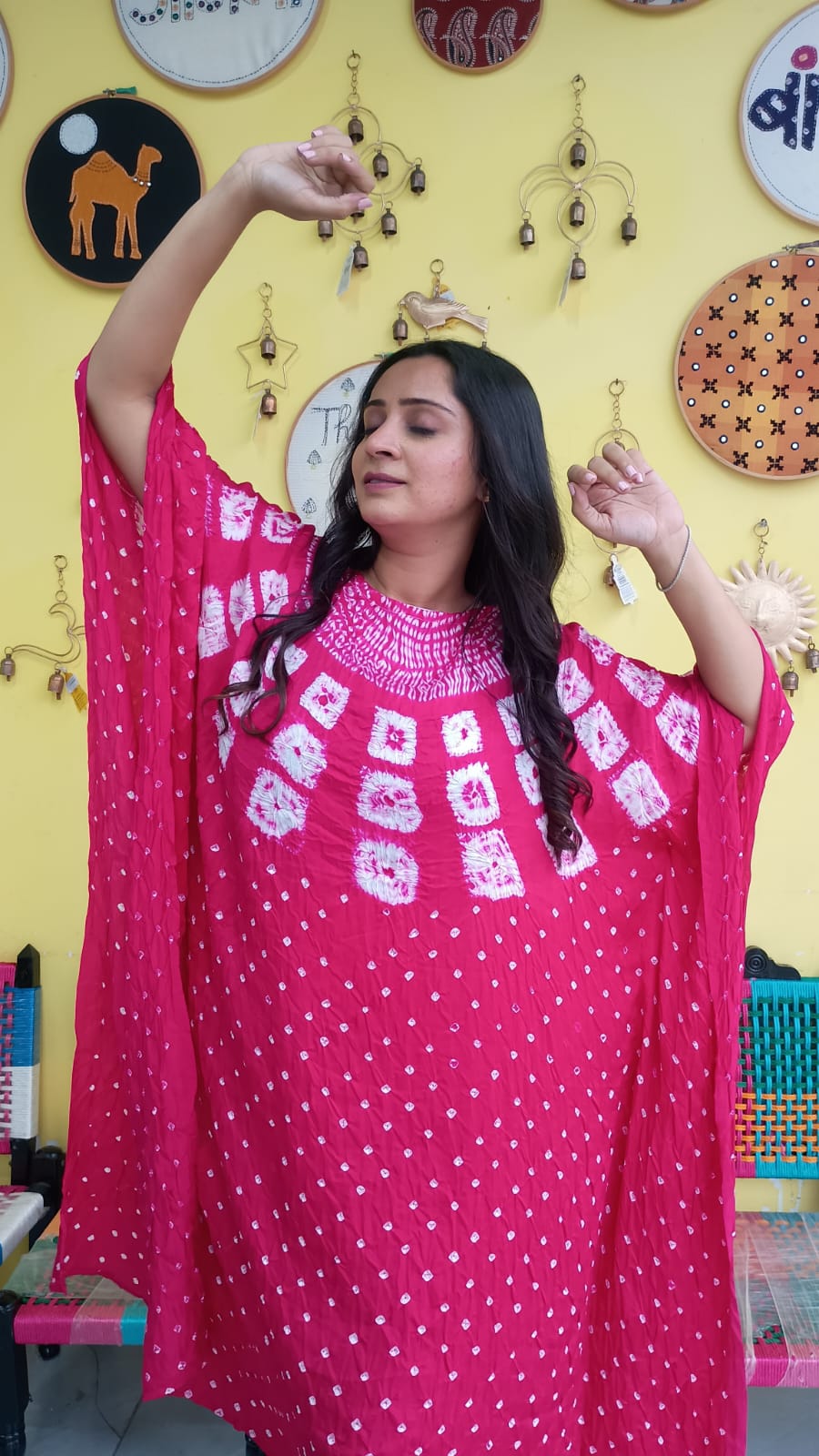 "Noor" Modal Bandhani with sibori print Kaftan