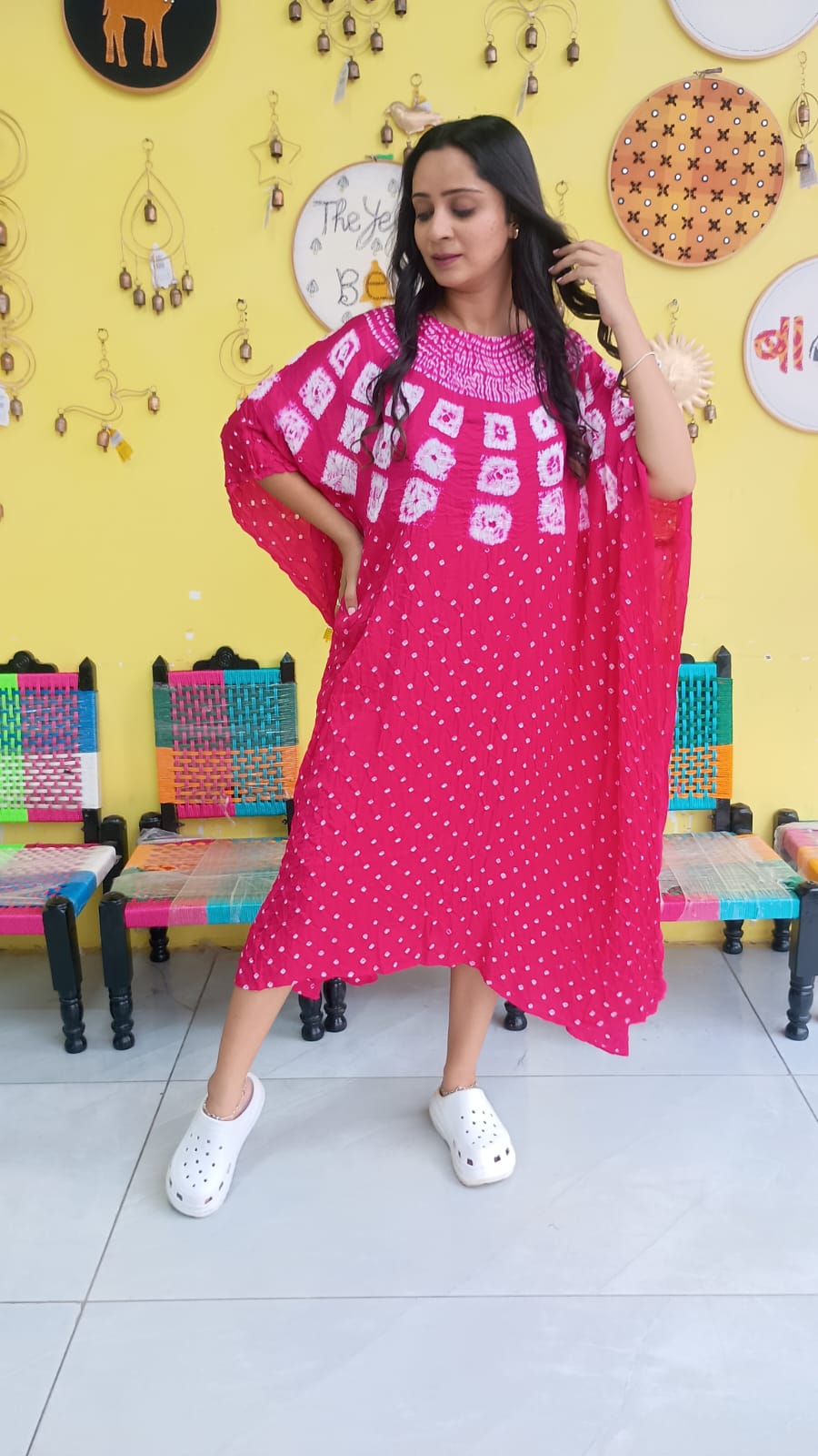 "Noor" Modal Bandhani with sibori print Kaftan