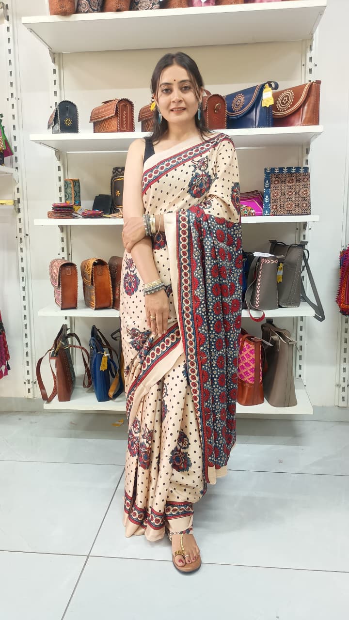 "Prachi "Modal silk ajrakh print saree.
