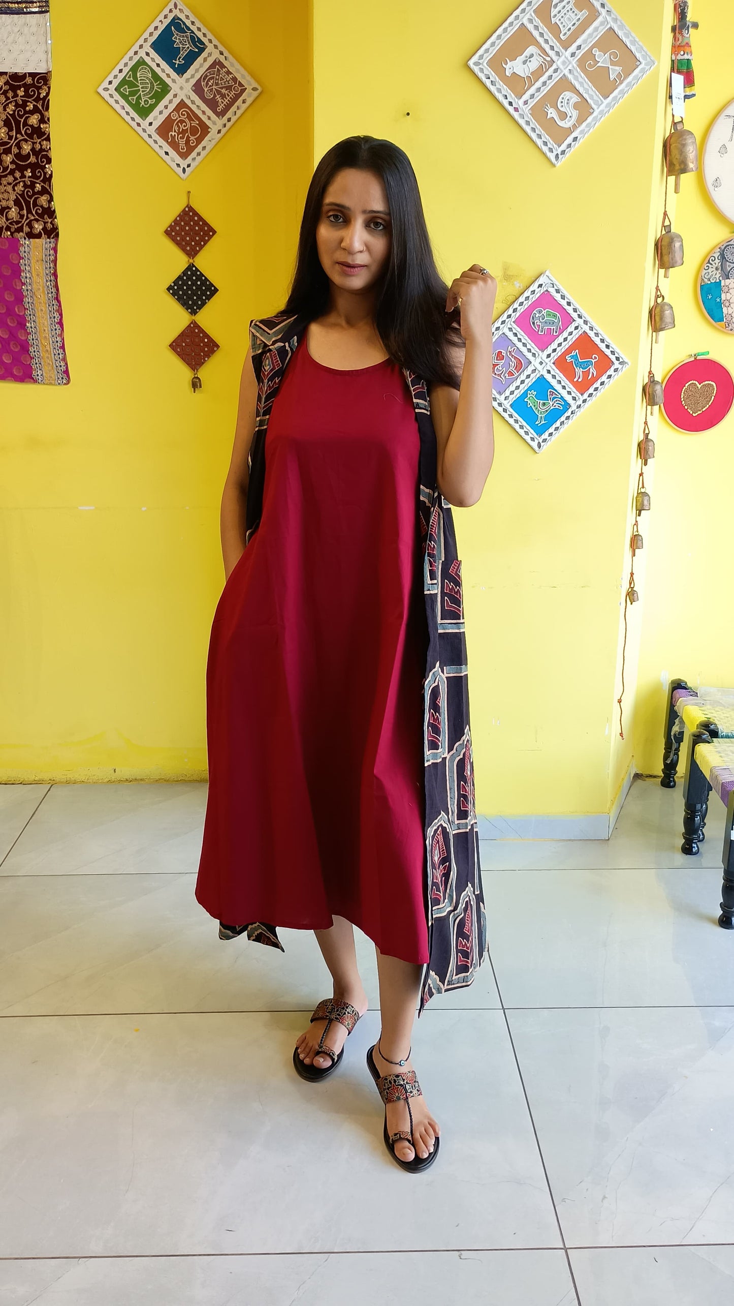 ''Preeta'' plain a line kurti with cotton jacket set