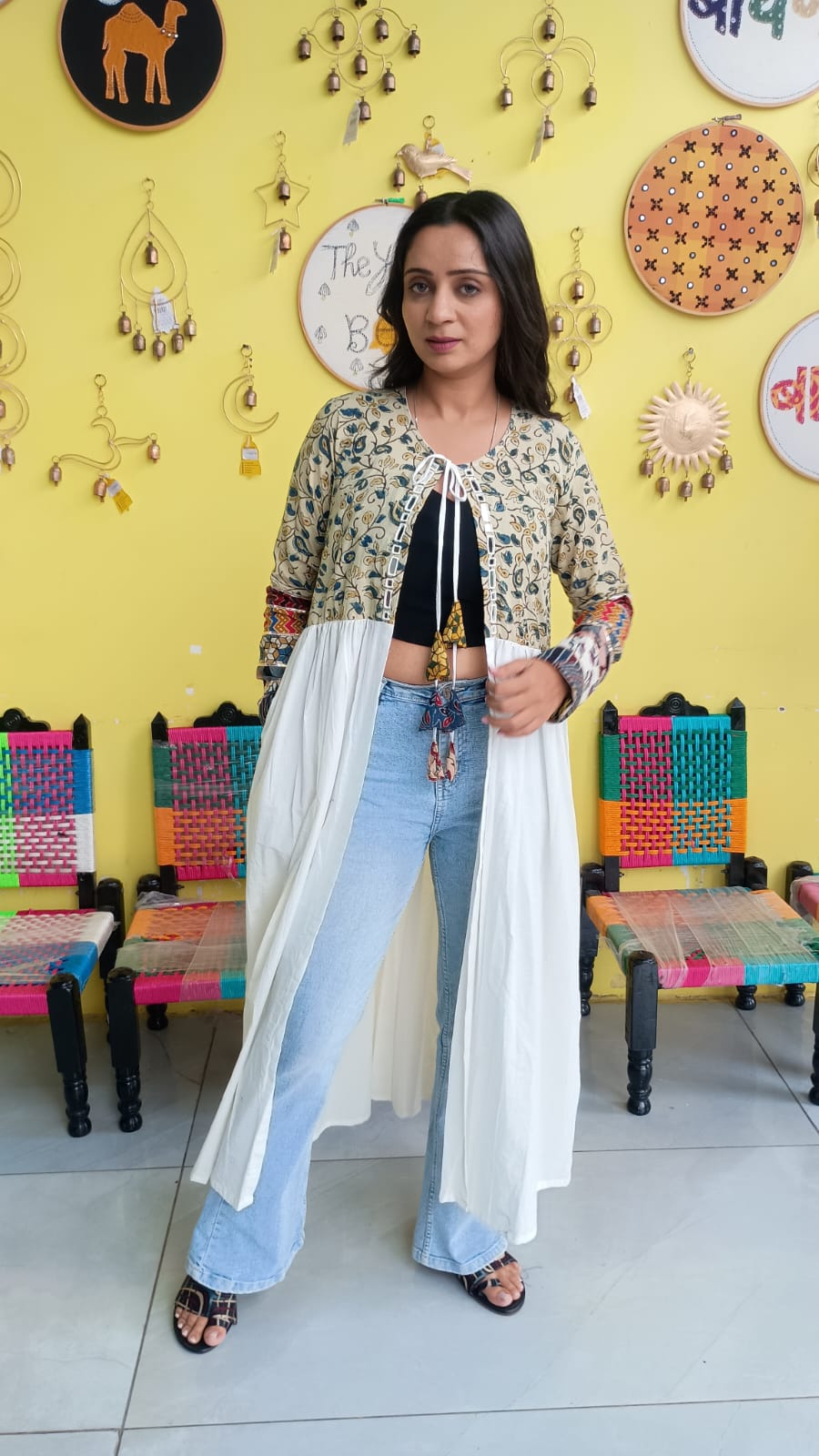 "Ishani" White Long navratri special jacket