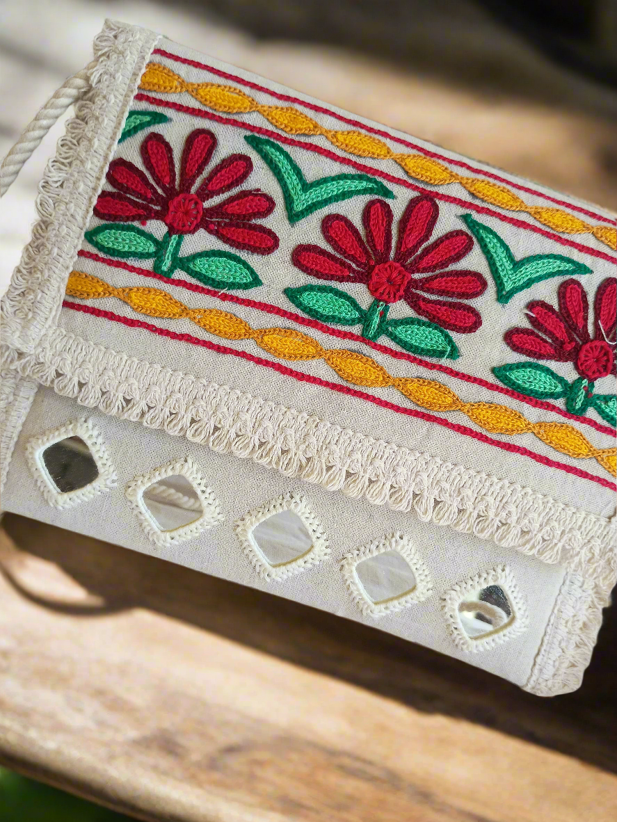 *Navita* khadi cotton mirror work sling bag