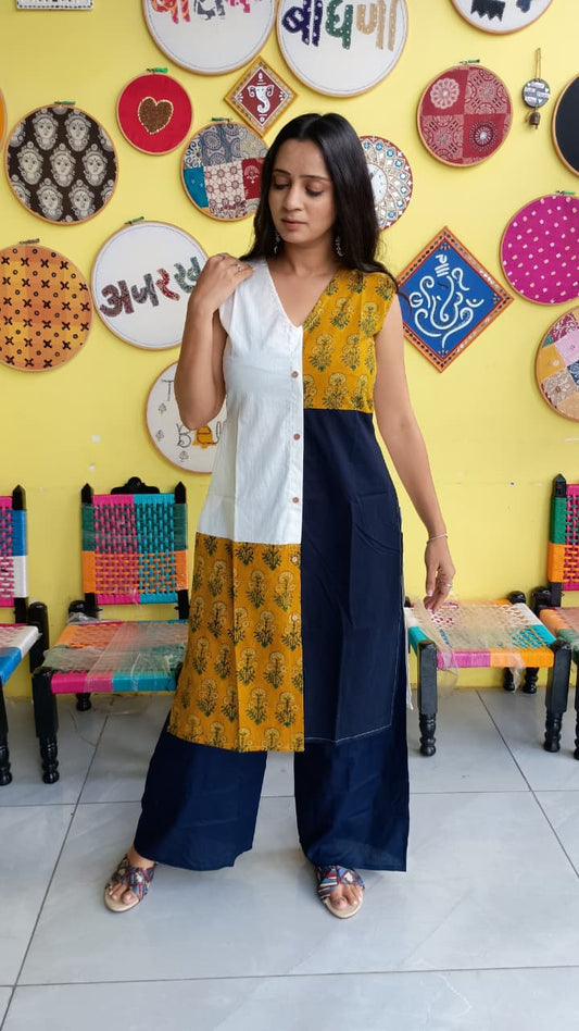 "Dharvi"Plain cotton double colour long straight kurti