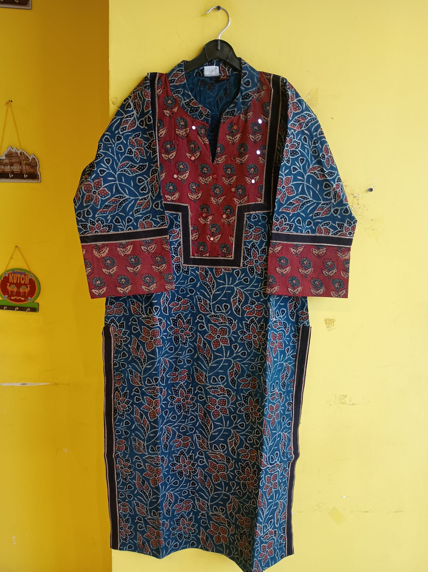 "Cheena" Blue Natural cotton coller neck kurti