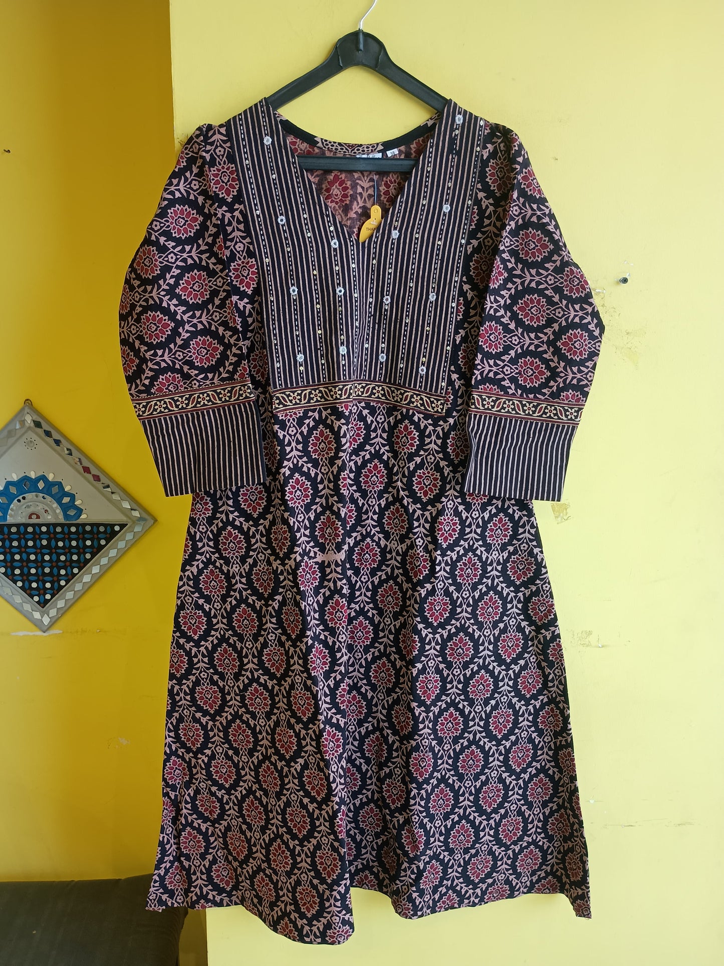 "Reshma" new Ajrakh cotton a line long kurti