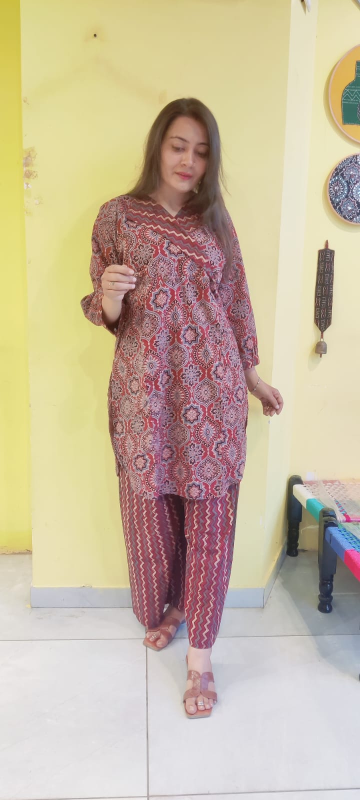 *Ashwini* natural handblock cotton kurti pant co-ord set
