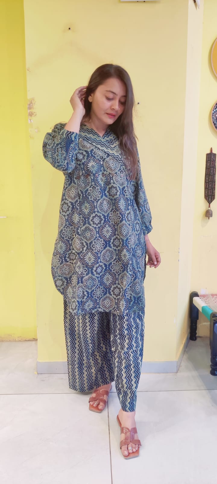 *Ashwini*Black natural handblock cotton kurti pant co-ord set
